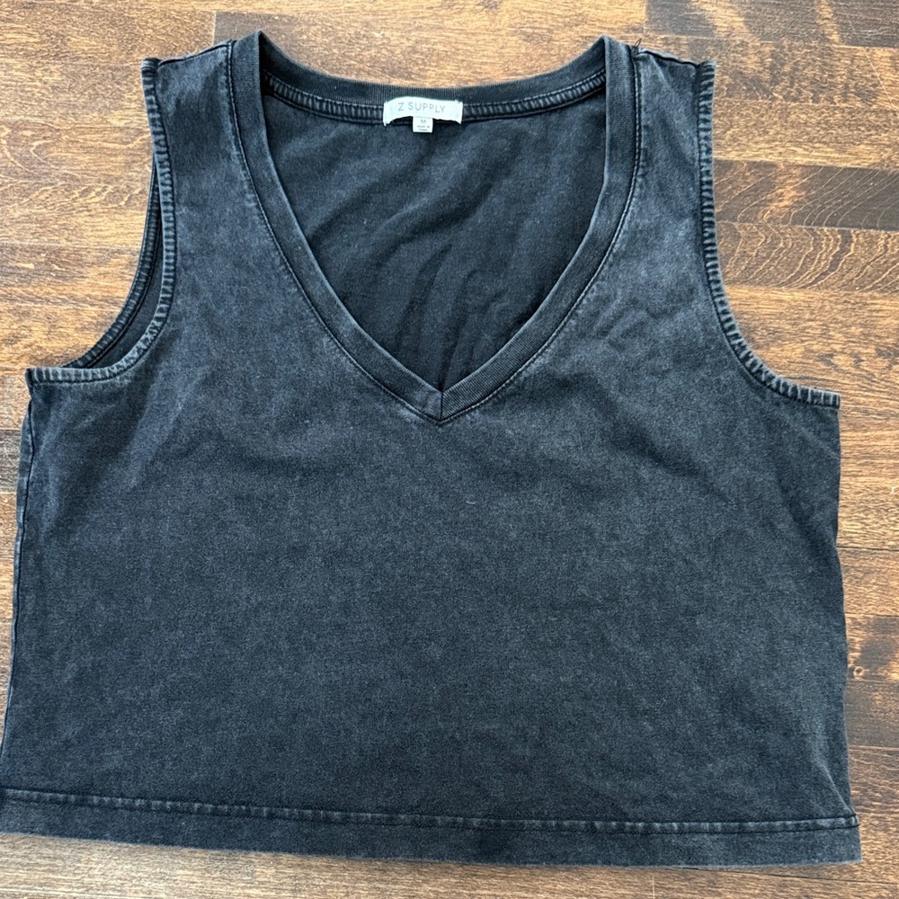 Z Supply Washed Black V-Neck Tank Top